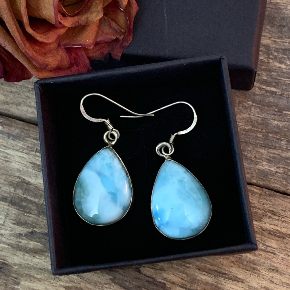 Larimar Teardrop Earrings set in 925 Silver